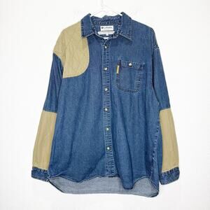Vintage Columbia Button Up Shirt Work Workwear 9Os Jean Denim Gorpcore